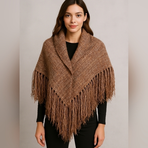 Vintage Mary Lynn OShea‎ Pink Gray Chenille Blend Woven Triangular Shawl Wrap - Picture 1 of 16